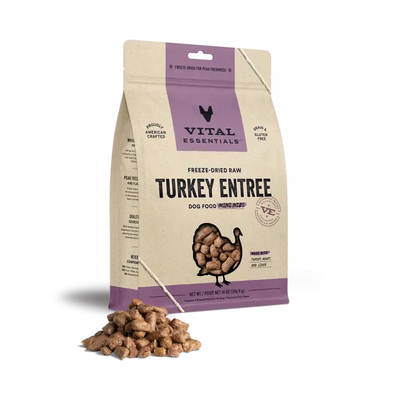 (Save 9%) Vital Essentials Freeze-Dried Raw Turkey Entree Dog Food Mini Nibs 5.5/14 oz