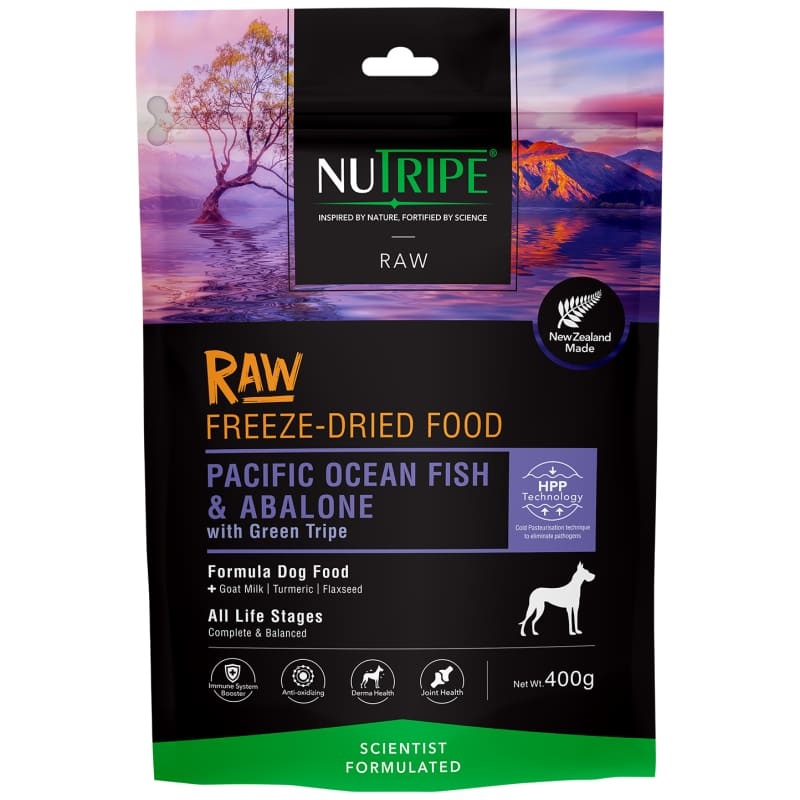 [10% OFF] Nutripe Pacific Ocean Fish & Abalone With Green Tripe Freeze Dried Raw Dog Food 400g