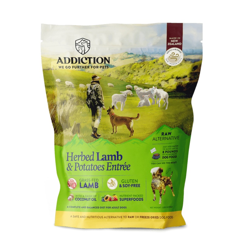 Addiction Raw Alternative Herbed Lamb&Potatoes Air-Dried Dog Food 910g