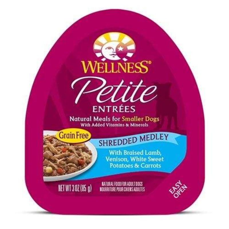 Wellness Small Breed Petite Entrees Braised Lamb, Venison, White Sweet Potatoes & Carrots Shredded Medley Wet Dog Food 3oz