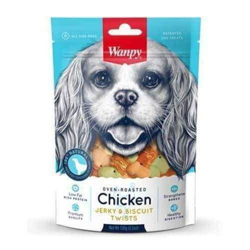 Wanpy Oven-Roasted Chicken & Biscuit Twists Dog Treats 100g