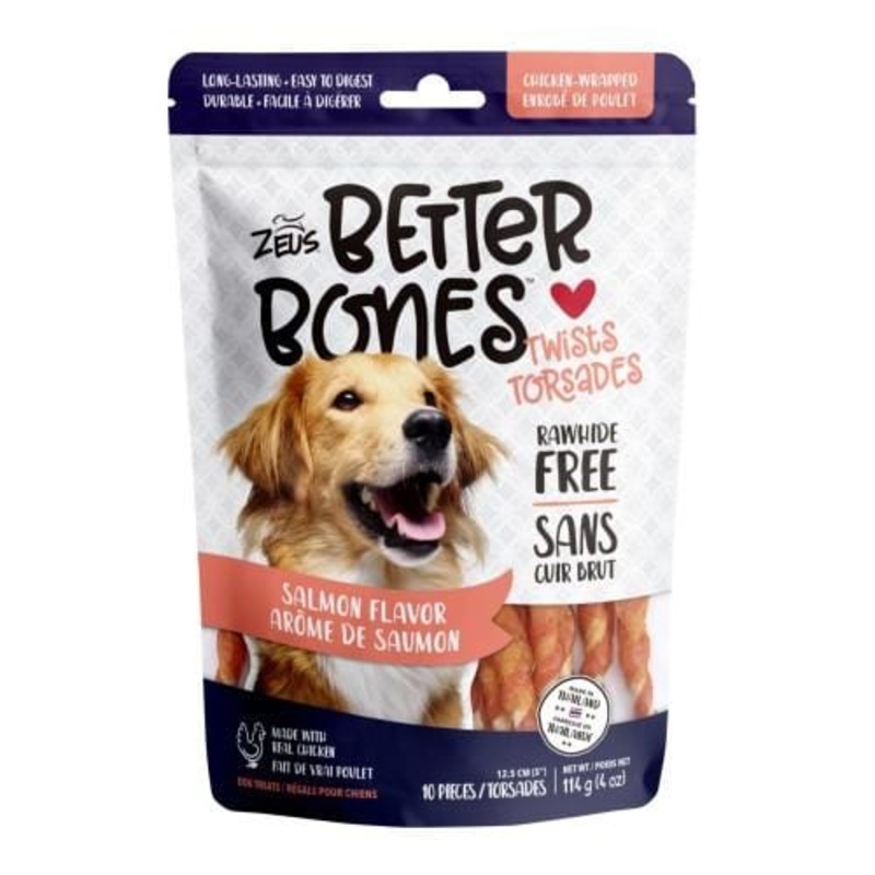 Zeus Better Bones Salmon Flavour Chicken Wrapped Twists Dog Treats 10pcs
