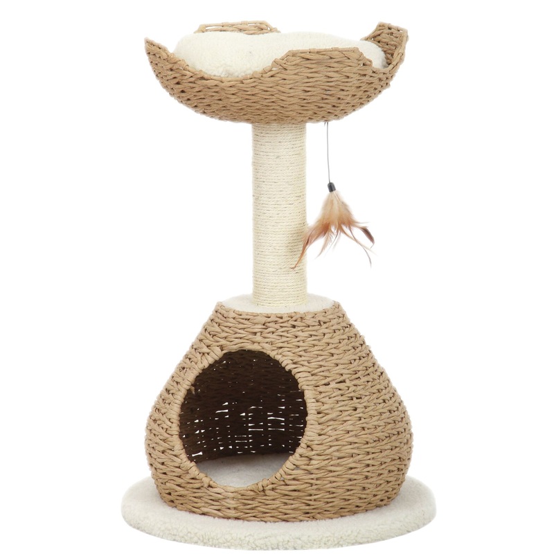 PetPals 29-in Walk Up Paper Rope Condo & Perch With Sisal Post Cat Tree, Tan & Cream