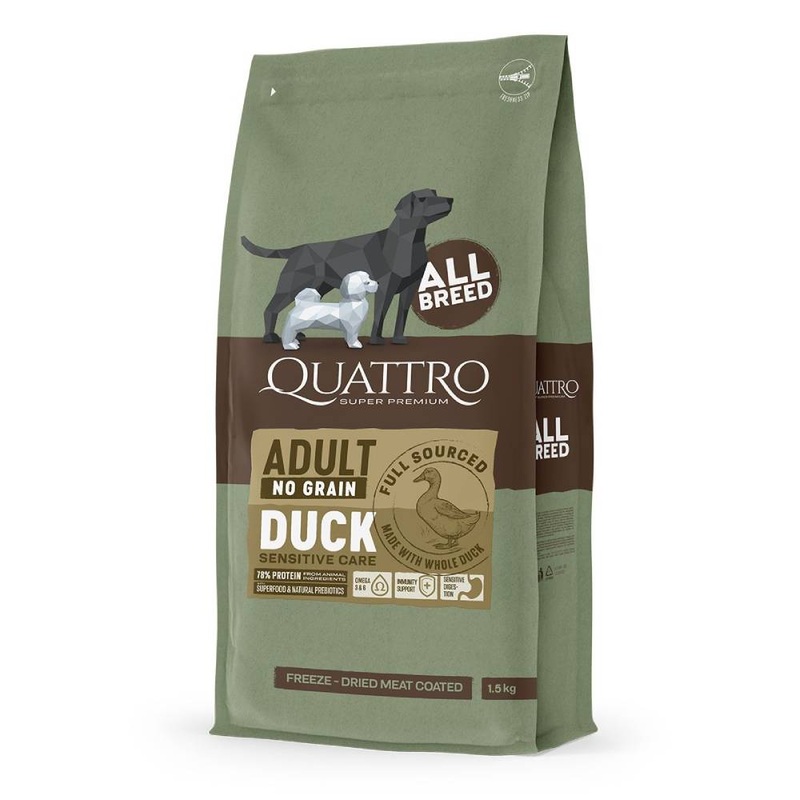 ‘50% OFF + FREE TREATS’: Quattro Duck Adult All Breed No Grain Dry Dog Food