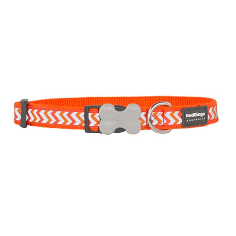 Red Dingo Bucklebone Reflective Ziggy Orange Dog Collar (4 Sizes)