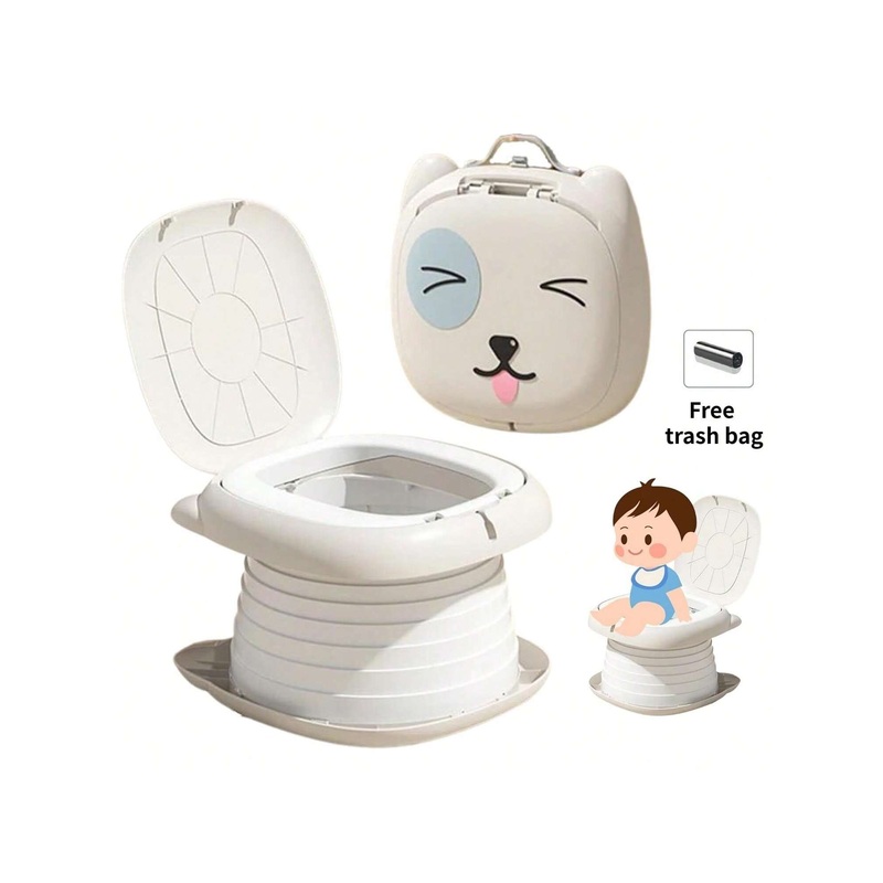 1 Piece PP Children’s Folding Toilet Baby Cartoon Mobile Toilet Outdoor Travel Camping Car Portable Urinal Toilet Thickened Durable Material Free Toilet Garbage Bag