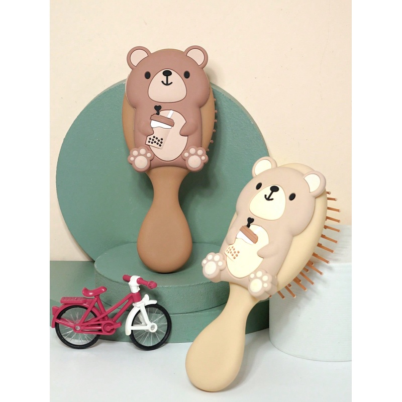 1 Pc Portable Mini Air Cushion Comb,Milk Tea Bear Collection Hair Brush,Detangling Brush For Curly Hair  Hair Brushes For Women Detangler Hair Comb, Hair Detangler Brush For Curly Hair, Hair Styling Tool