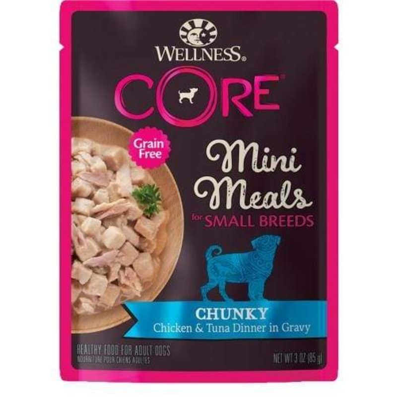 [20% OFF] Wellness Core Mini Meals Pt Chunky Chicken & Tuna Pouch Food for Small Breed Dogs 3oz