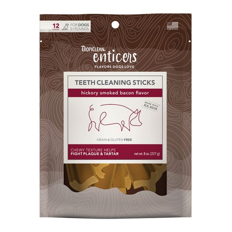 [15% OFF] Tropiclean Enticers Hickory Smoked Bacon Teeth Cleaning Sticks for Dogs 8oz