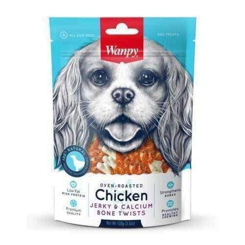 Wanpy Oven-Roasted Chicken & Calcium Bone Twists Dog Treats 100g