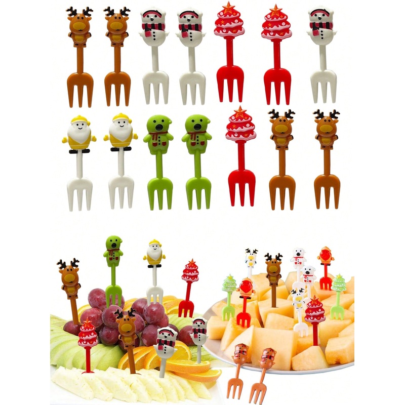 10/20/30pcs Christmas Gift Fruit Forks, Reusable Dessert Cake Picks, Random Colors Cocktail Party SuppliesHome Room Decoration,Kitchen,Christmas Gift