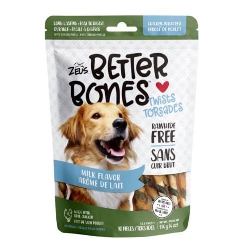 Zeus Better Bones Milk Flavour Chicken Wrapped Twists Dog Treats 10pcs