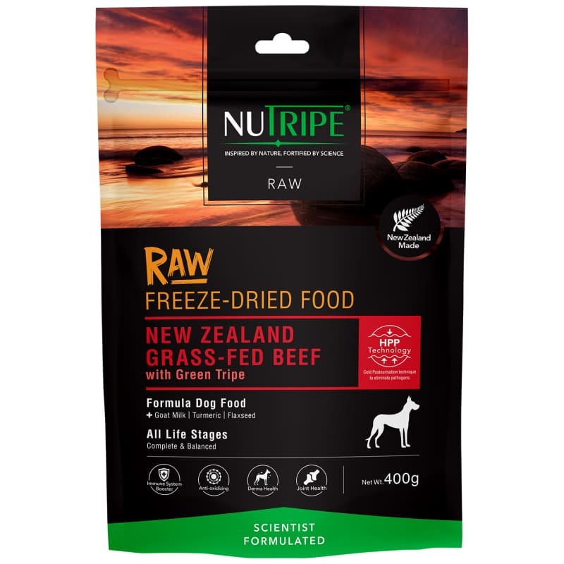[10% OFF] Nutripe NZ Grass-Fed Beef With Green Tripe Freeze Dried Raw Dog Food 400g