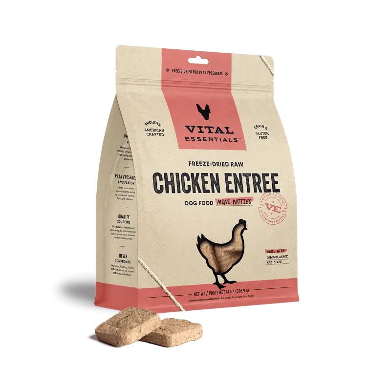 (SAVE 9%) Vital Essentials Freeze-Dried Raw Chicken Entree Dog Food Mini Patties 14oz