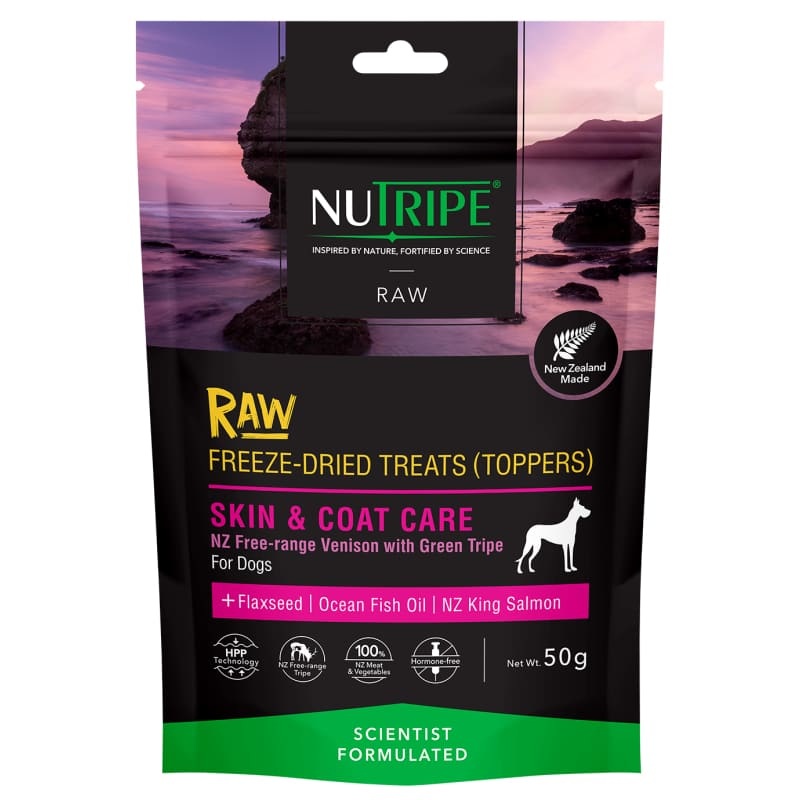 [10% OFF] Nutripe NZ Free-Range Venison Skin & Coat Care Freeze Dried Raw Dog Treats & Toppers 50g