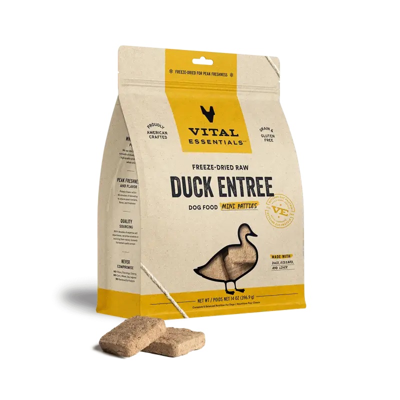 (Save 9%)Vital Essentials Freeze-Dried Raw Duck Entree Dog Food Mini Patties 14oz