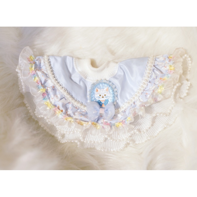 B.Bing Silk Print&Embroidery Bib Pearl Kitten