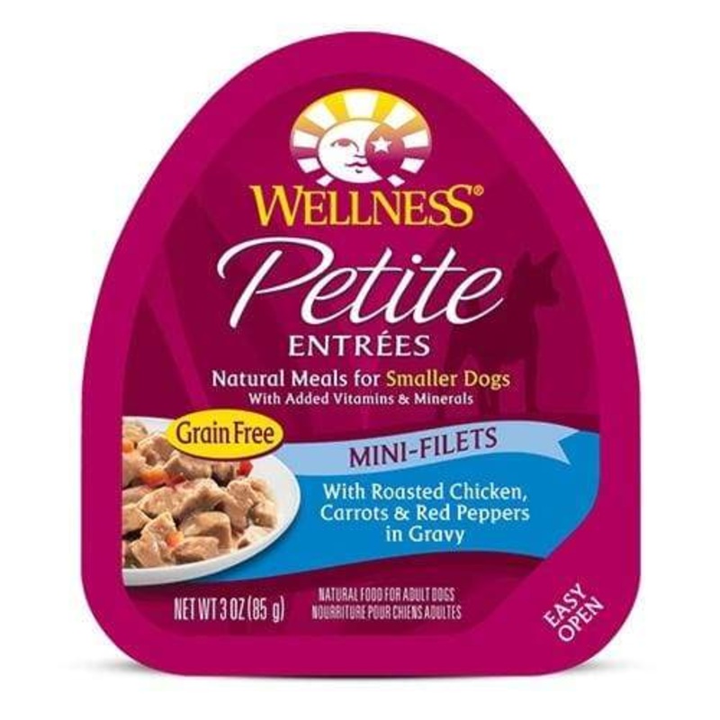 Wellness Small Breed Petite Entrees Roasted Chicken, Carrot & Red Peppers In Gravy Mini-Filets Wet Dog Food 3oz