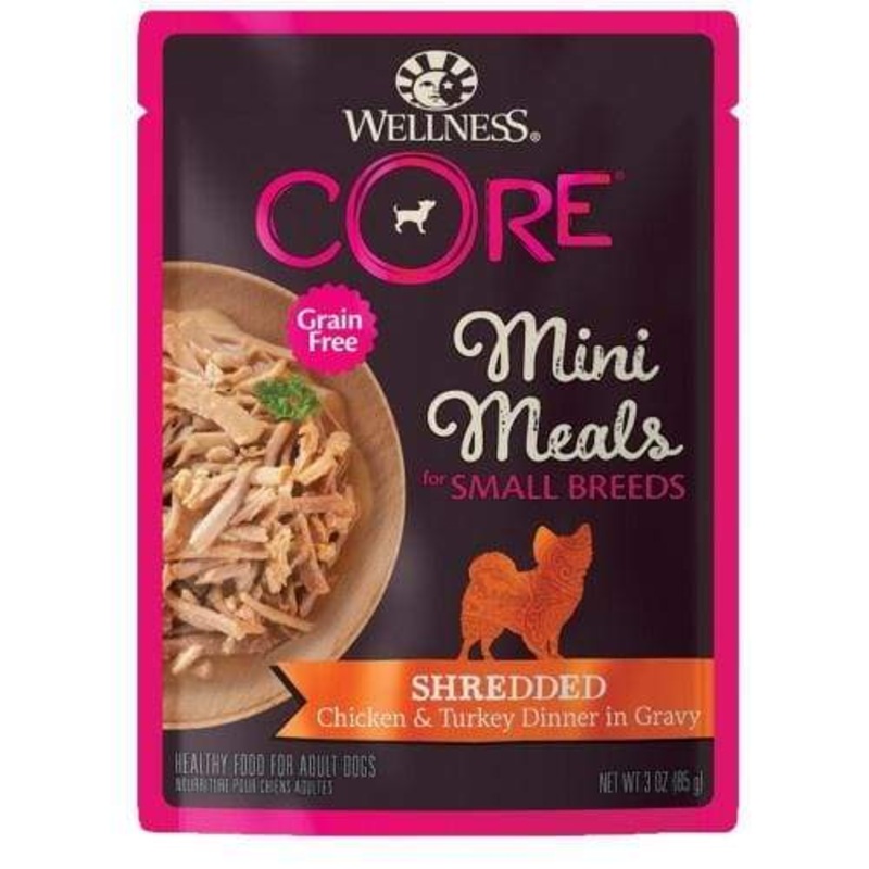 [20% OFF] Wellness Core Mini Meals Pt Shredded Chicken & Turkey Pouch Food for Small Breed Dogs 3oz