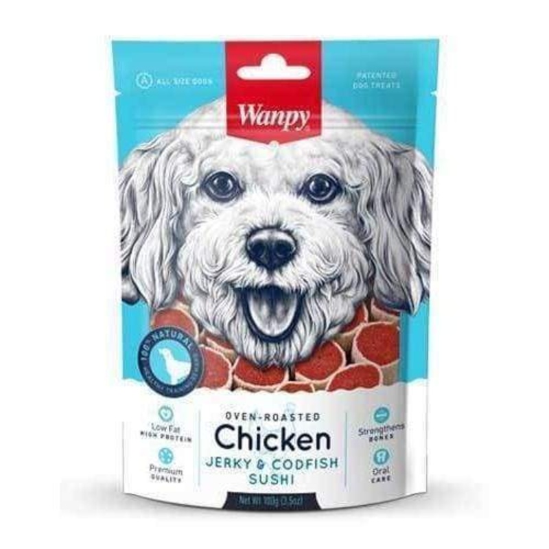 Wanpy Oven-Roasted Chicken & CodFish Sushi Treats Dog Treats 100g
