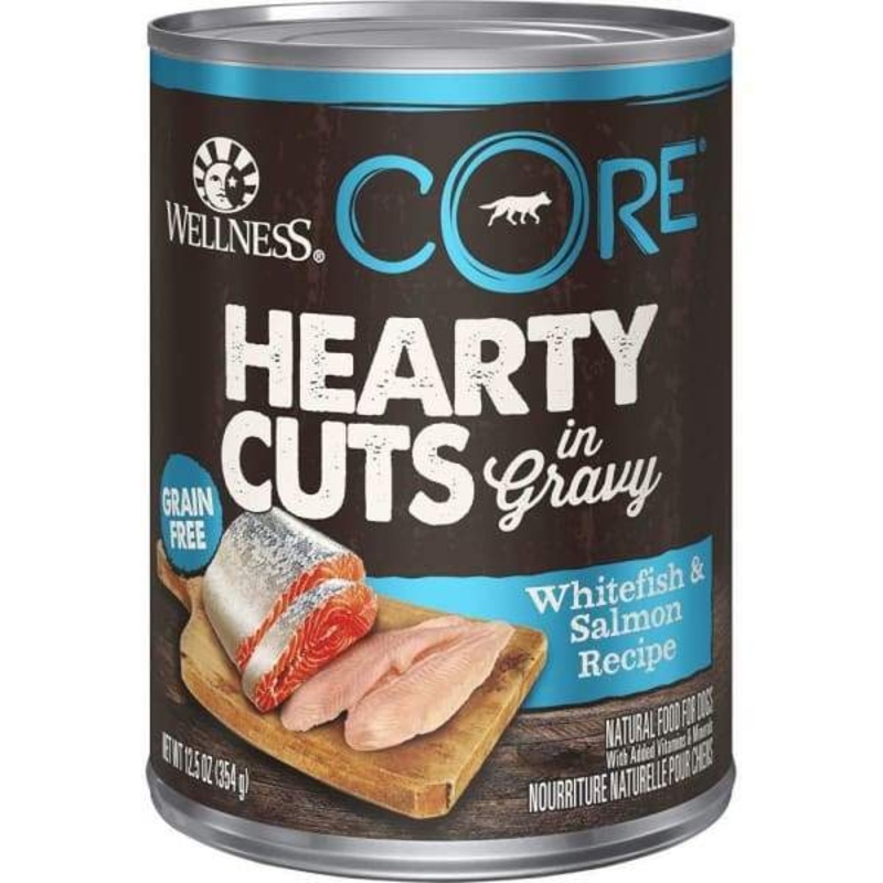 [20% OFF] Wellness CORE Grain-Free Hearty Cuts In Gravy Whitefish & Salmon Canned Dog Food 354g