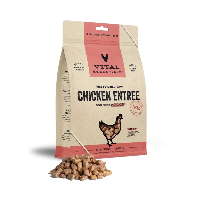 (Save 9%) Vital Essentials Freeze-Dried Raw Chicken Entree Dog Food Mini Nibs 5.5/14 oz (2 Sizes)