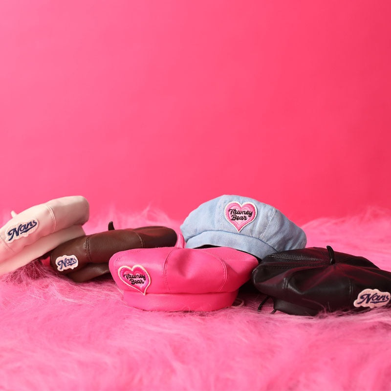 TommyBear Beret Hat for Pets|Denin|Choco|Black|Cream|Pink|Small-Dia 12.5cm|Medium-Dia 14cm
