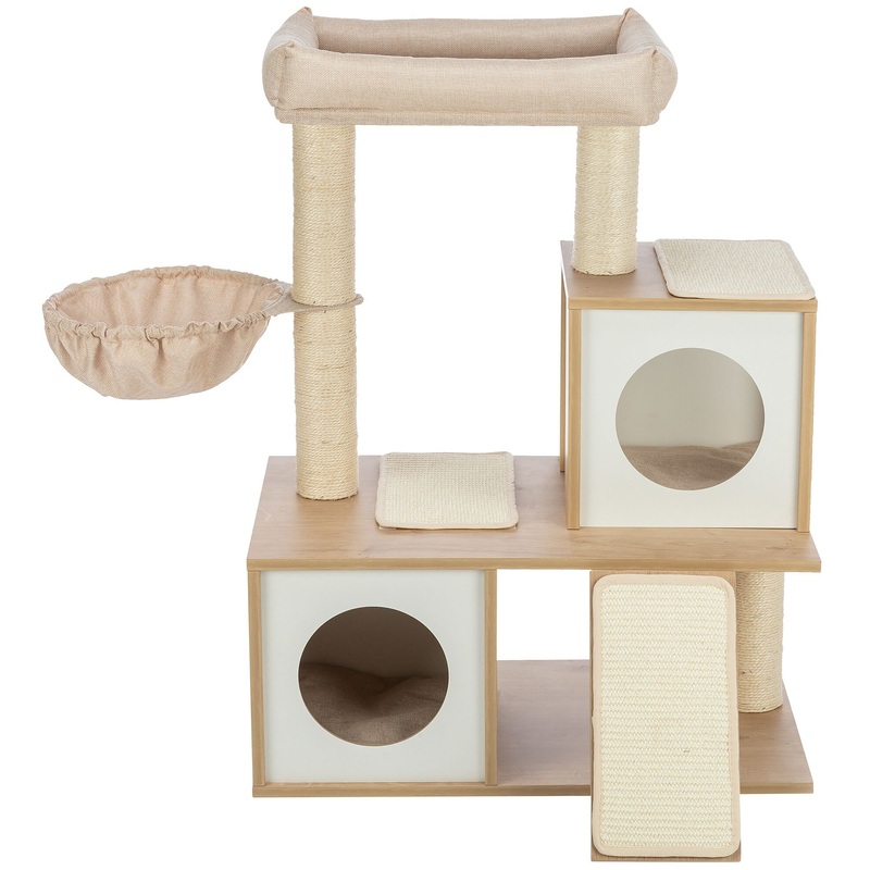TRIXIE Addison Sisal & Wood 35.5 Cat Tree, Modern Cat Tower, Condos, Hammock, Cozy Bed, Beige