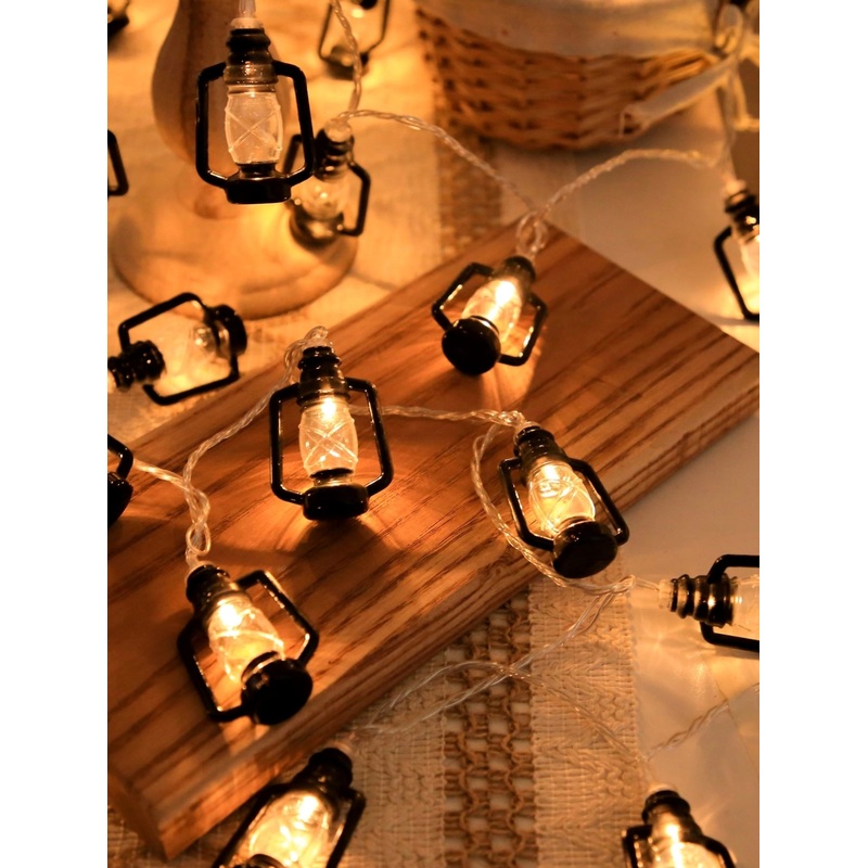 10 Led 2M PVC Oil String Light Black Lamp Shaped Lights Battery Box Thanksgiving Christmas Table Decorations