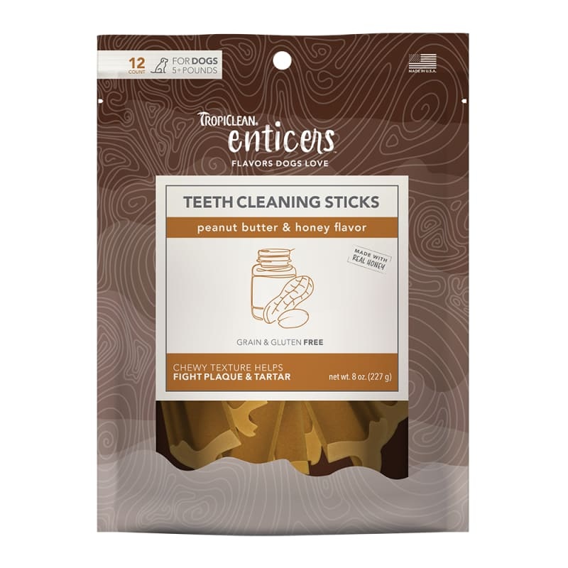 [15% OFF] Tropiclean Enticers Peanut Butter & Honey Teeth Cleaning Sticks for Dogs 8oz