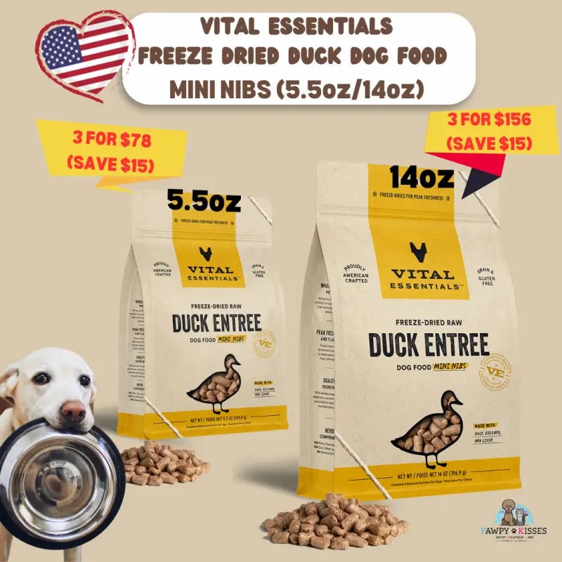 (Save 9%) Vital Essentials Freeze-Dried Raw Duck Entree Dog Food Mini Nibs 5.5oz/14oz