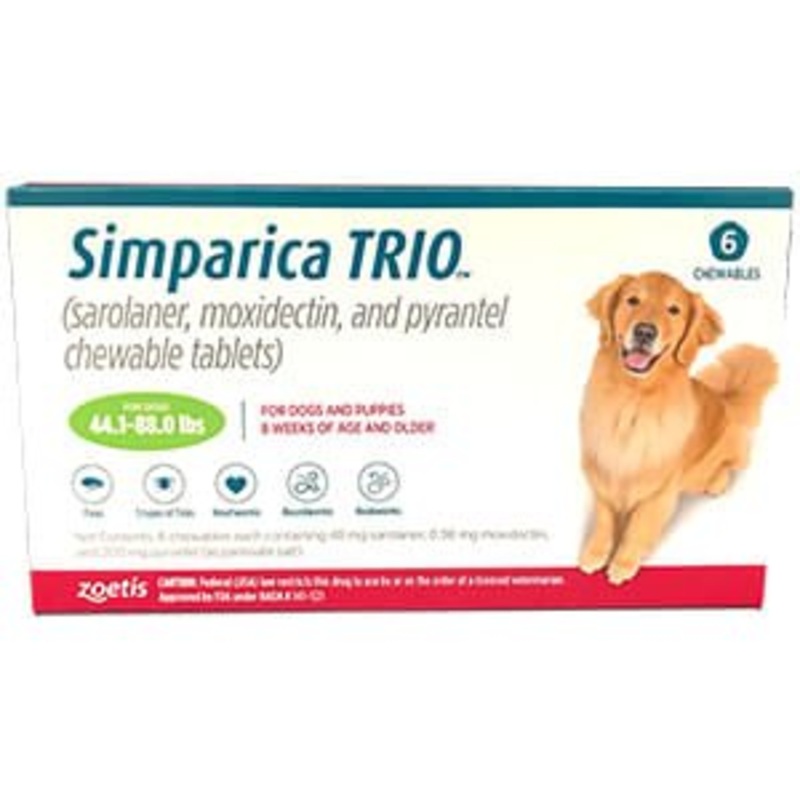 Rx Simparica Trio green 44.1-88lbs x 6 tablets