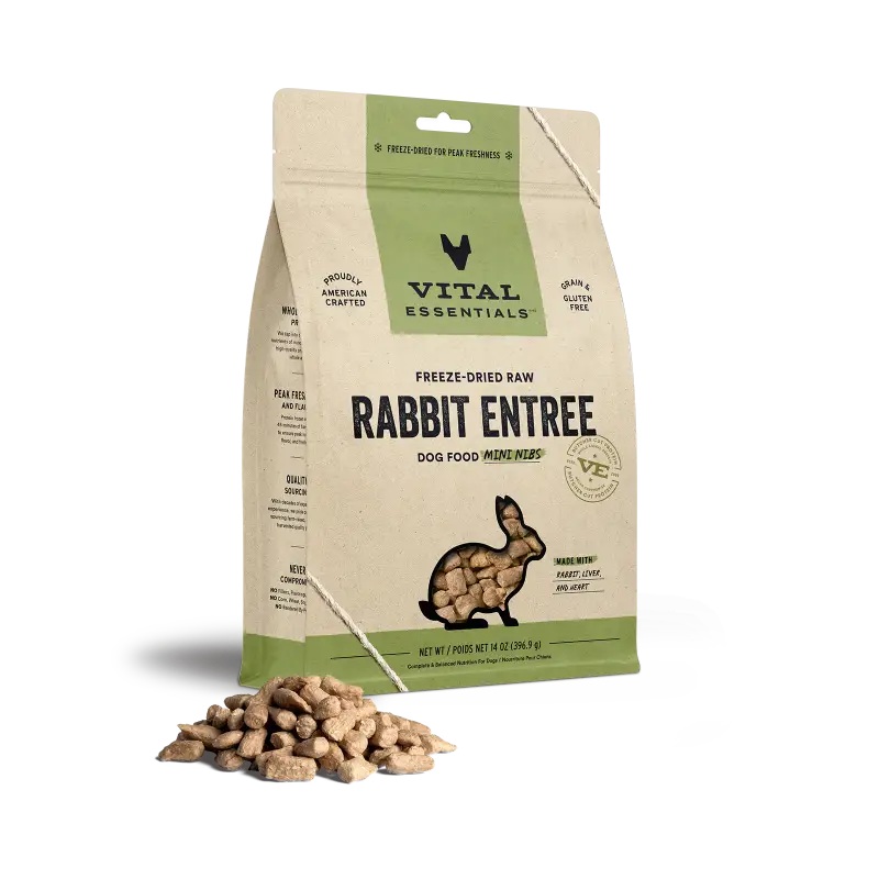 (Save 9%) Vital Essentials Freeze-Dried Raw Rabbit Entree Dog Food Mini Nibs 5.5/14 oz