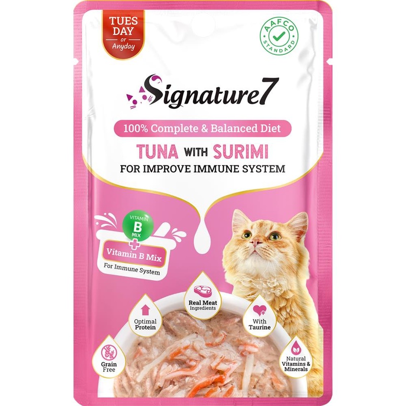 $3 OFF: Signature7 Tuna With Surimi For Improve Immune System (Tue) Grain-Free Pouch Cat Food 50g x 12