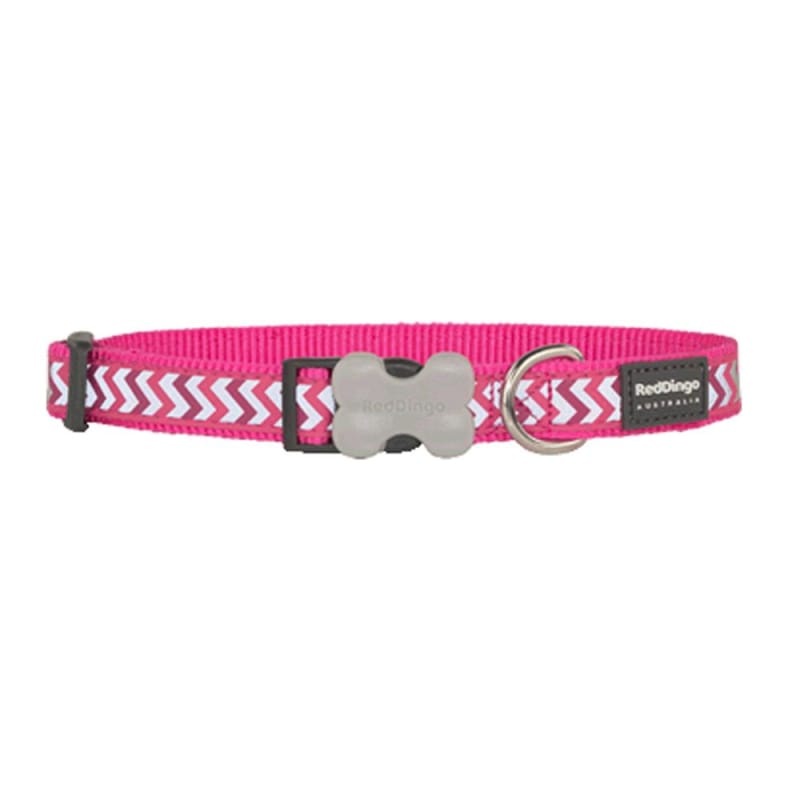 Red Dingo Bucklebone Reflective Ziggy Hot Pink Dog Collar (4 Sizes)