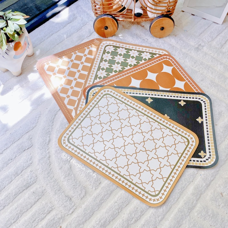 Retro Pattern PU Placemat|Hera|Round|Octagram|Square|White|Olive|Forest