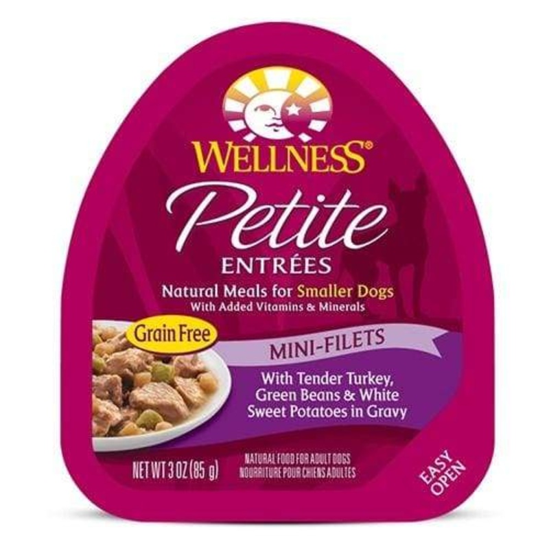 Wellness Small Breed Petite Entrees Tender Turkey, Green Beans & White Sweet Potatoes In Gravy Mini-Filets Wet Dog Food 3oz
