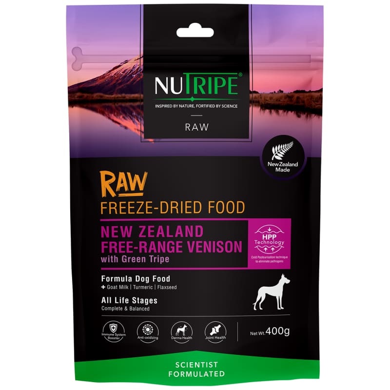 [10% OFF] Nutripe NZ Grass-Fed Venison With Green Tripe Freeze Dried Raw Dog Food 400g