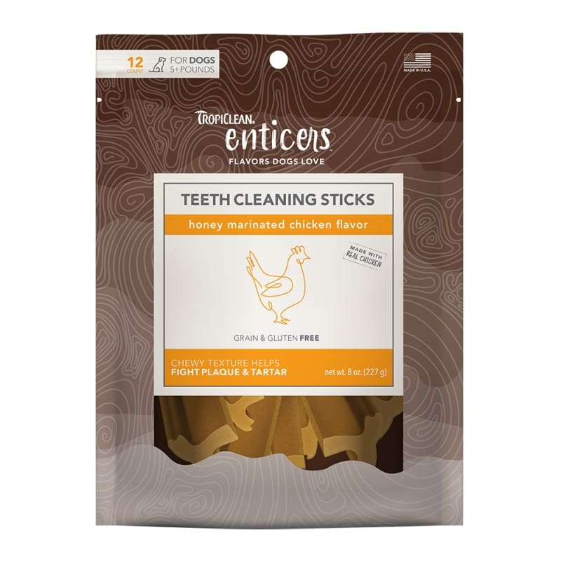 [15% OFF] Tropiclean Enticers Honey Marinated Chicken Teeth Cleaning Sticks for Dogs 8oz