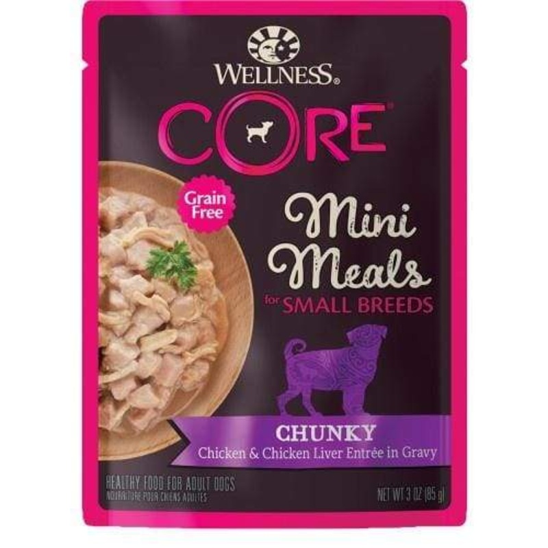 [20% OFF] Wellness Core Mini Meals Pt Chunky Chicken & Chicken Liver Pouch Food for Small Breed Dogs 3oz