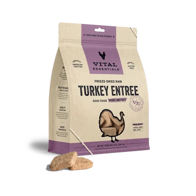 (Save 9%) Vital Essentials Freeze-Dried Raw Turkey Entree Dog Food Mini Patties 14oz
