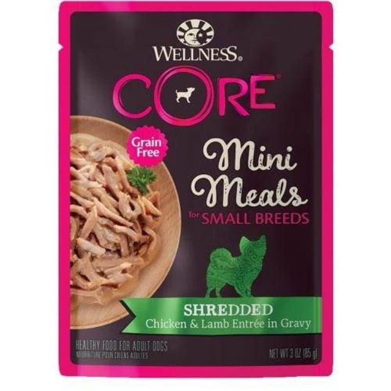 [20% OFF] Wellness Core Mini Meals Pt Shredded Chicken & Lamb Pouch Food for Small Breed Dogs 3oz