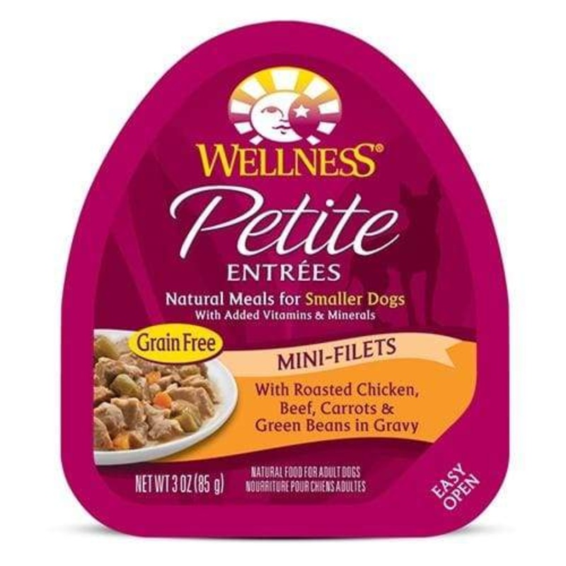 Wellness Small Breed Petite Entrees Roasted Chicken, Beef, Carrots & Green Beans In Gravy Mini-Filets Wet Dog Food 3oz