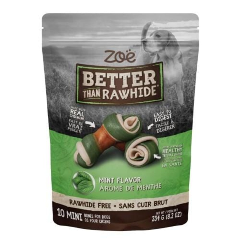 Zoe Better Than Rawhide Mint Flavour 10 Mini Bones Dog Chew 234g