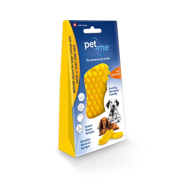 Pet + me Multi Functional Yellow Grooming Brush Medium Silicone for Dogs